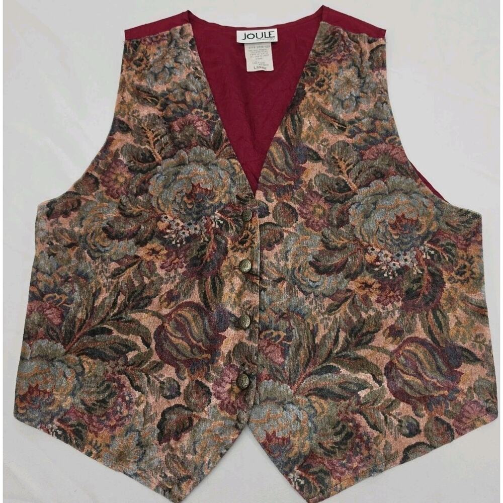 Vintage Joule Energy Tapestry Vest Women’s Large Floral Boho Cottagecore Button